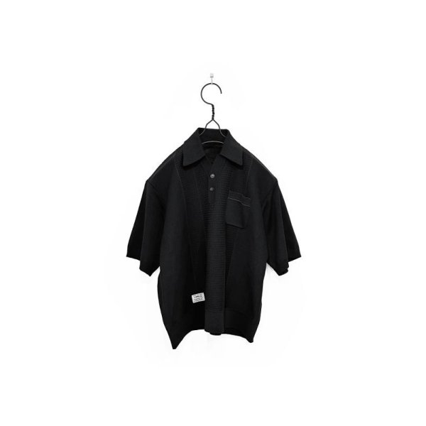 画像1: elephant TRIBAL fabrics/GRANDFATHER KNIT POLO BLACK