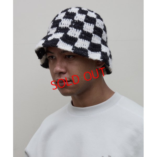 画像2: BAL/CHECKERED HAND KNIT BUCKET HAT WHITE