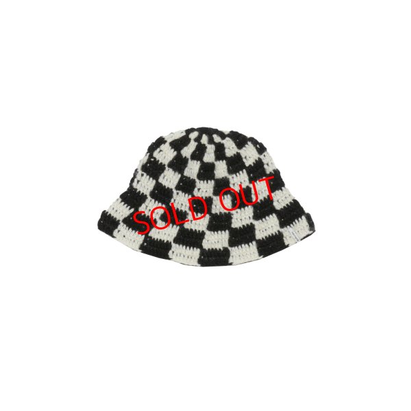 画像1: BAL/CHECKERED HAND KNIT BUCKET HAT WHITE