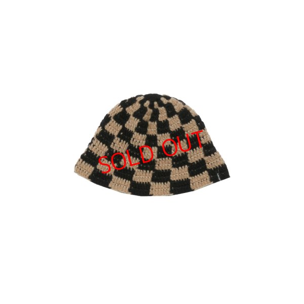 画像1: BAL/CHECKERED HAND KNIT BUCKET HAT BROWN