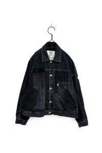 elephant TRIBAL fabrics/PANEL PATCHWORK DENIM JKT BLACK