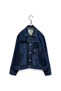 elephant TRIBAL fabrics/PANEL PATCHWORK DENIM JKT INDIGO