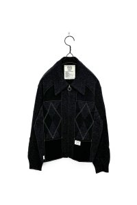 elephant TRIBAL fabrics/SUEDE PATCHWORK ZIP KNIT BLACK