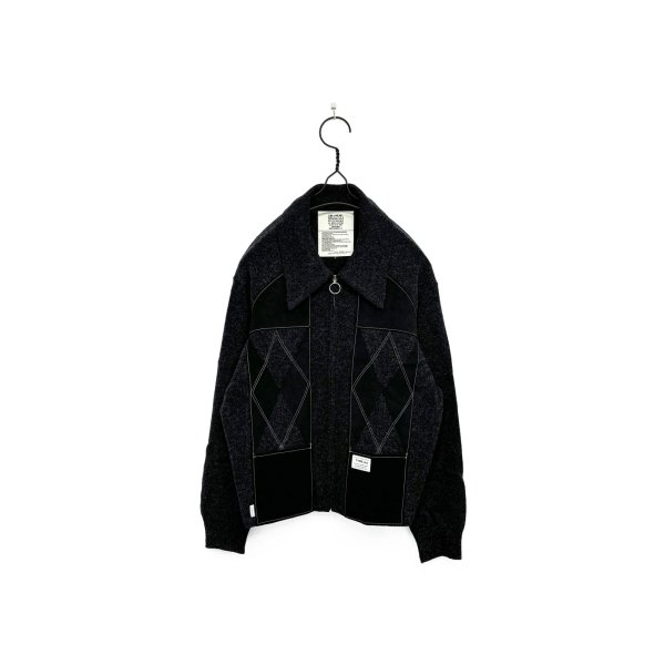 画像1: elephant TRIBAL fabrics/SUEDE PATCHWORK ZIP KNIT BLACK