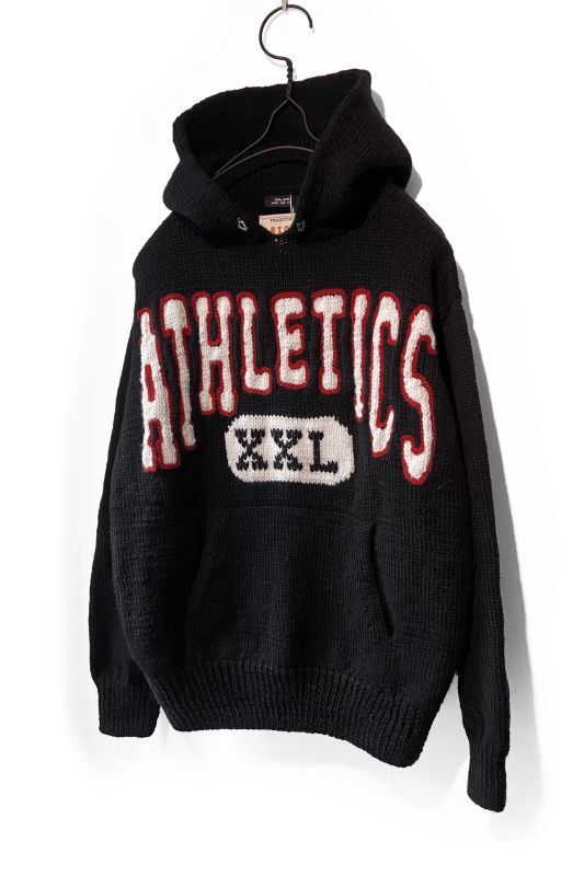 RICE NINE TEN/HAND KNIT HOODED COLLEGE SWEATER BLACK - &Chill