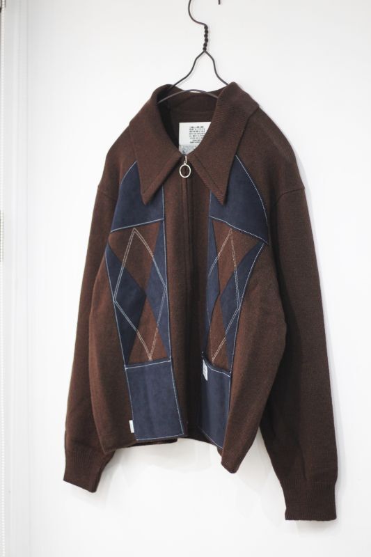elephant TRIBAL fabrics/SUEDE PATCHWORK ZIP KNIT BROWN - &Chill