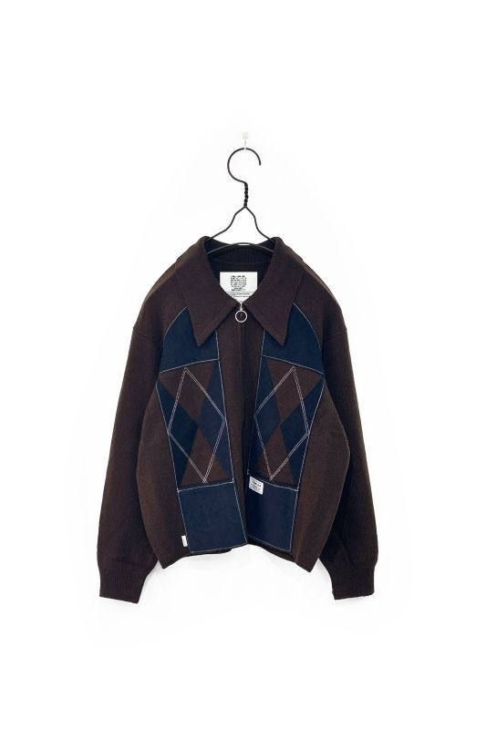 elephant TRIBAL fabrics/SUEDE PATCHWORK ZIP KNIT BROWN - &Chill