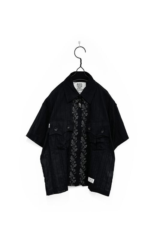 elephant TRIBAL fabrics/FRONT PANEL ZIP SHIRT BLACK - &Chill